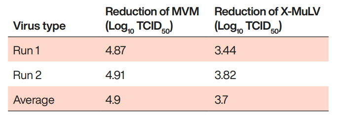 Virus reduction results for WorkBeads 40